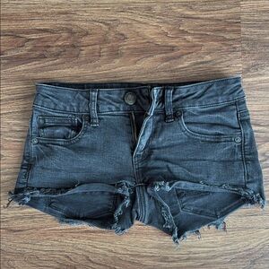Distressed Black Denim Shorts
